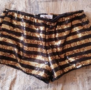 VIVA YOU Black & Gold Sequin Shorts Size Small